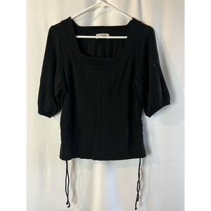 Madewell Women's Black Square-Neck Cinch Top Blouse Size L Standard